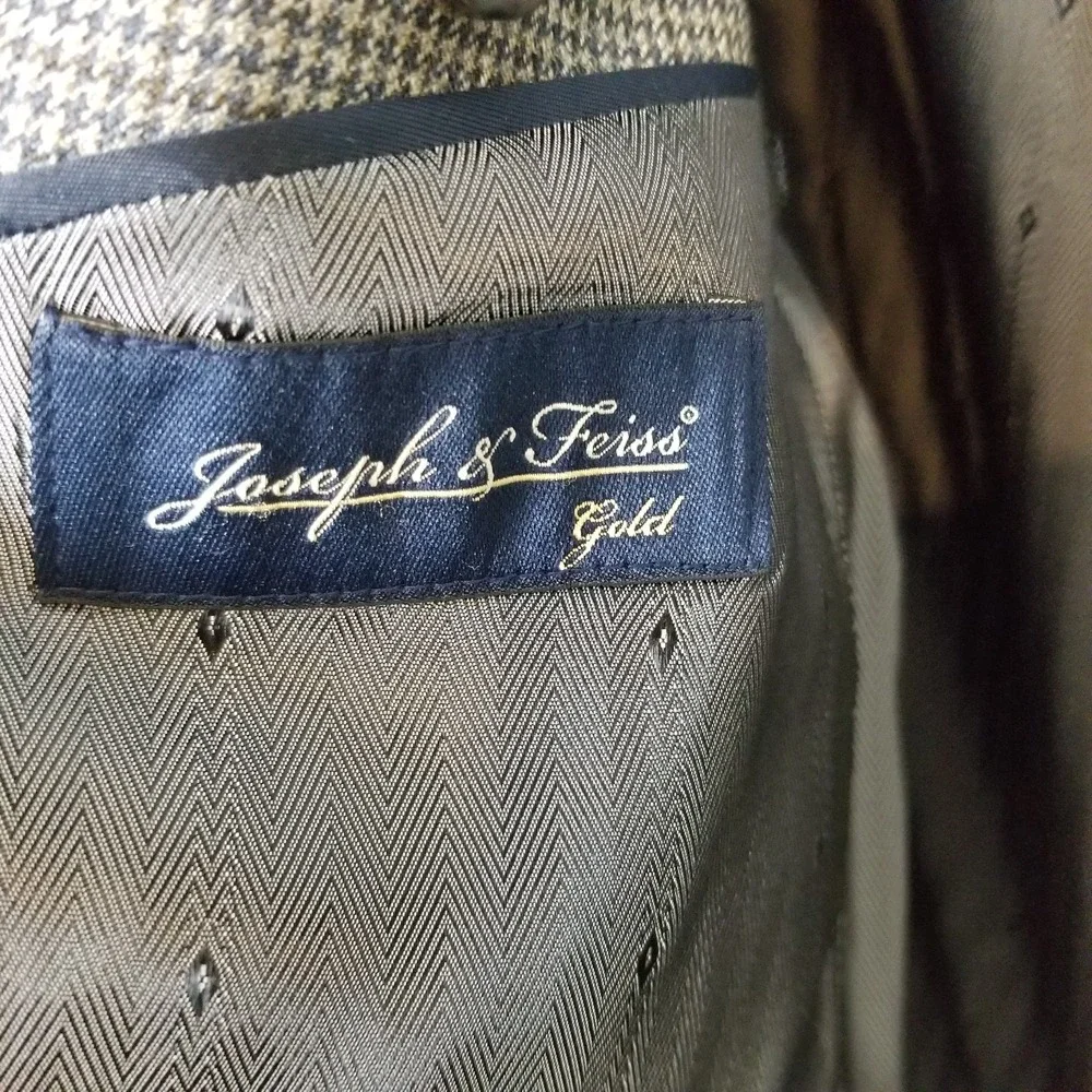 Joseph & Feiss  Men  100% Wool Blazer Jacket Sz 40‎ L  Houndstooth Brown Preppy